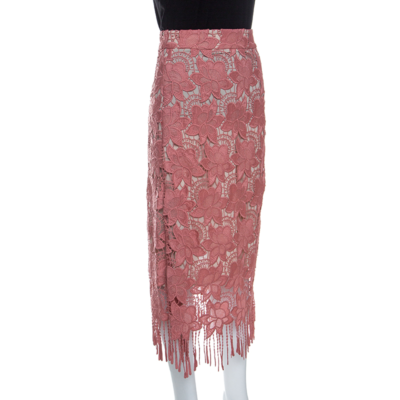 

Alice + Olivia Dusty Pink Floral Lace Strand Pencil Skirt