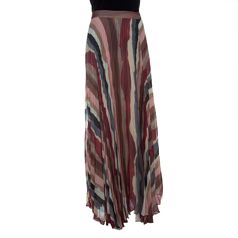 

Alice + Olivia Asymmetric Pleated Sunset Print Shannon Maxi Skirt, Multicolor