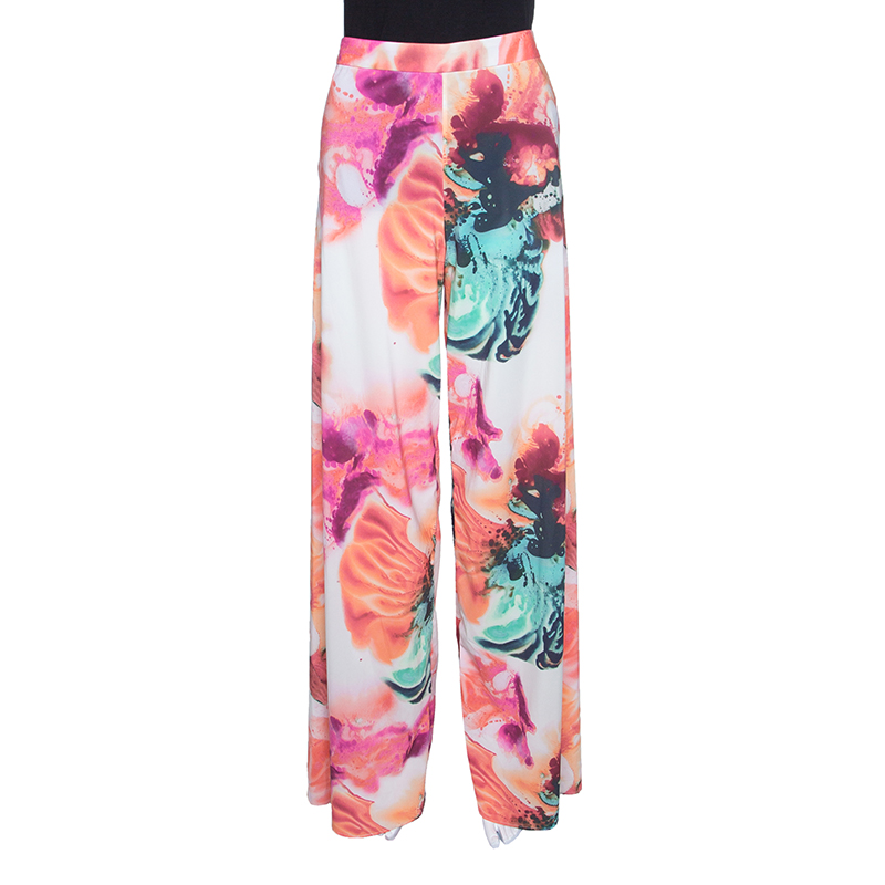 Alice + Olivia Abstract Pigment Floral Print High Waist Palazzo Pants XS