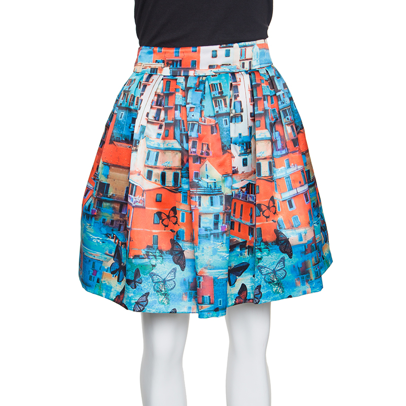 Alice + Olivia Venetian Butterfly Paradise Print Box Pleated Stora Skirt M
