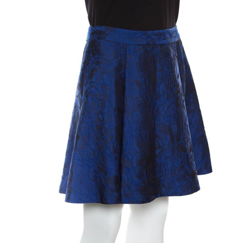 

Alice + Olivia Cobalt Blue Floral Patterned Brocade Vernon Skater Skirt