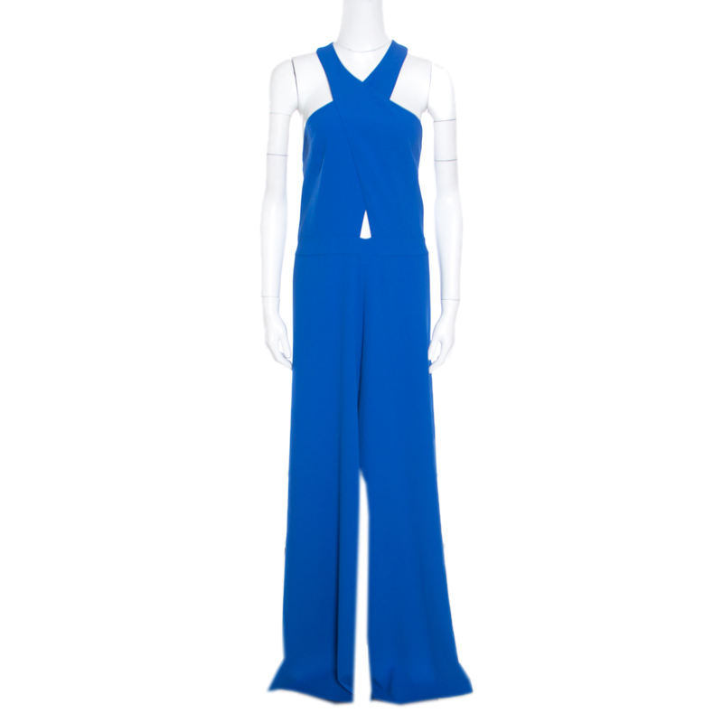 Alice + Olivia Cobalt Blue Cross Front Wide Leg Trinity Jumpsuit L