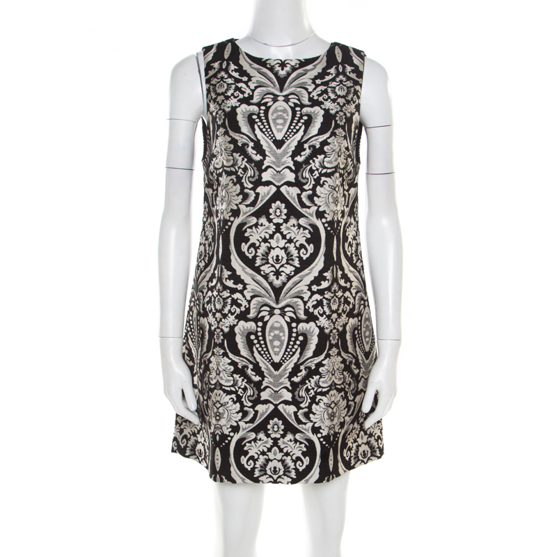 Pre Owned Alice + Olivia Monochrome Floral Jacquard Sleeveless Clyde Dress S