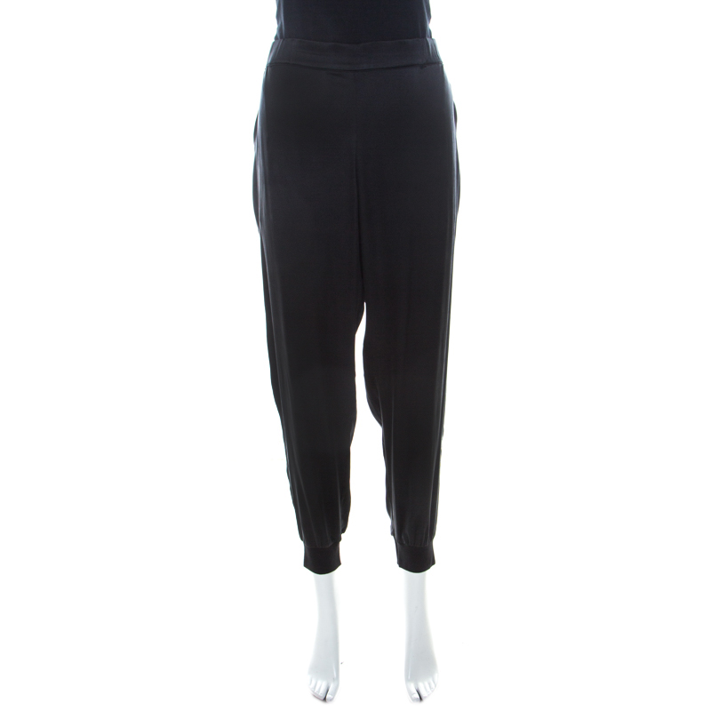 Alice + Olivia AIR Black Stretch Silk Elasticized Waist Jogger Pants L