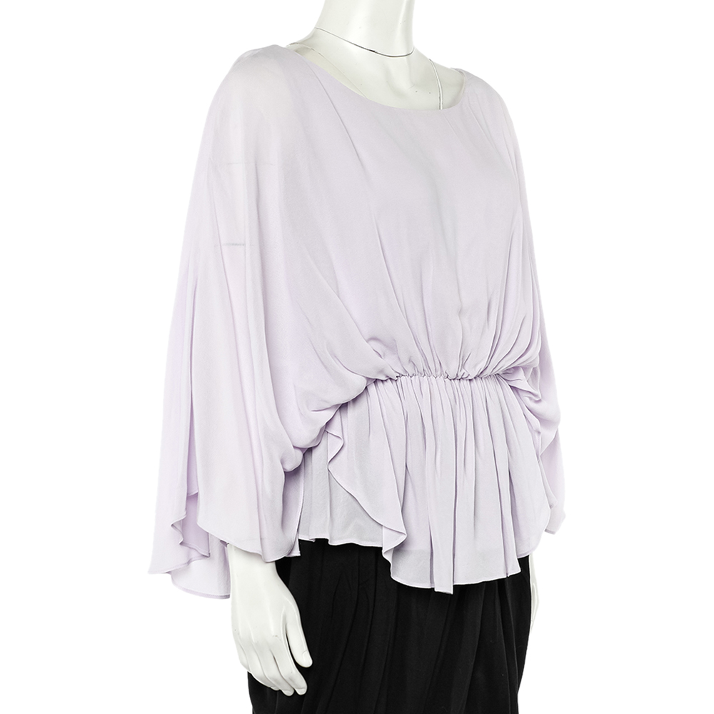 

Alice + Olivia Lavender Fog Crepe Gathered Peplum Top, Purple