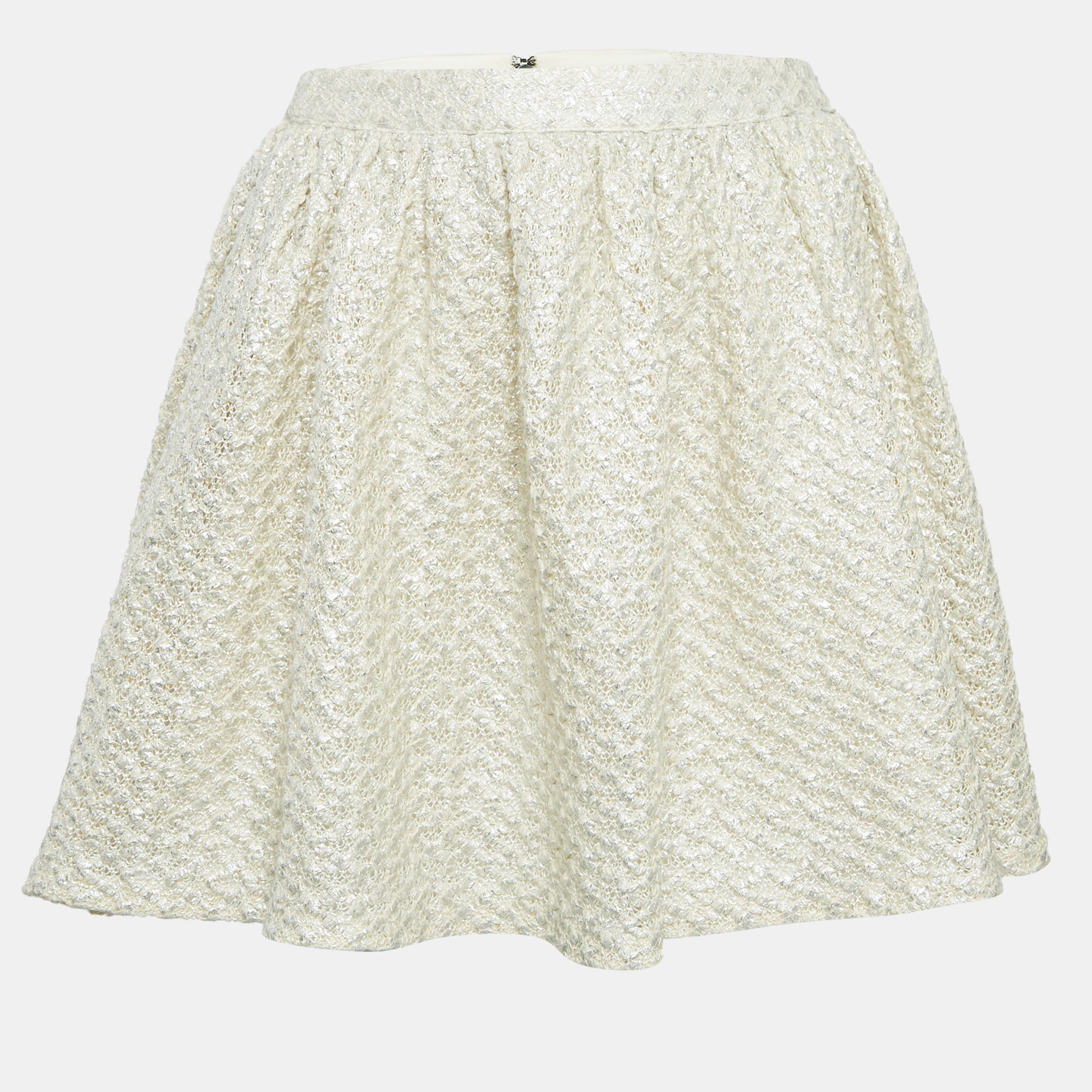 

Alice + Olivia Beige Metallic Print Cotton Lace Mini Skirt M, Cream