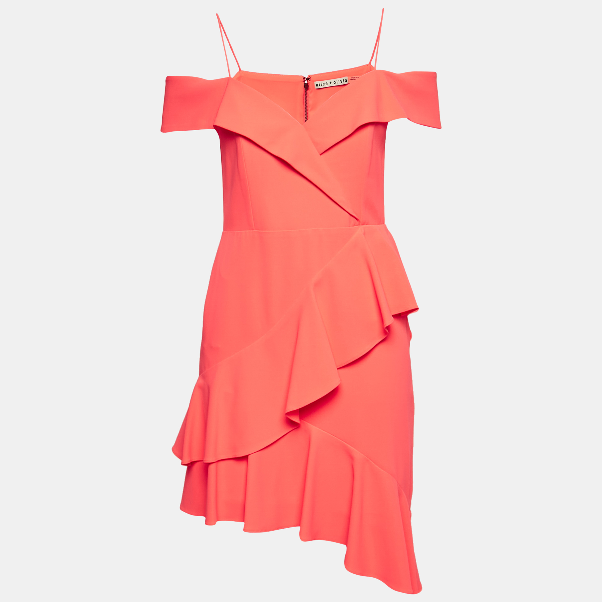 

Alice + Olivia Neon Peach Orange Flounced Short Dress S