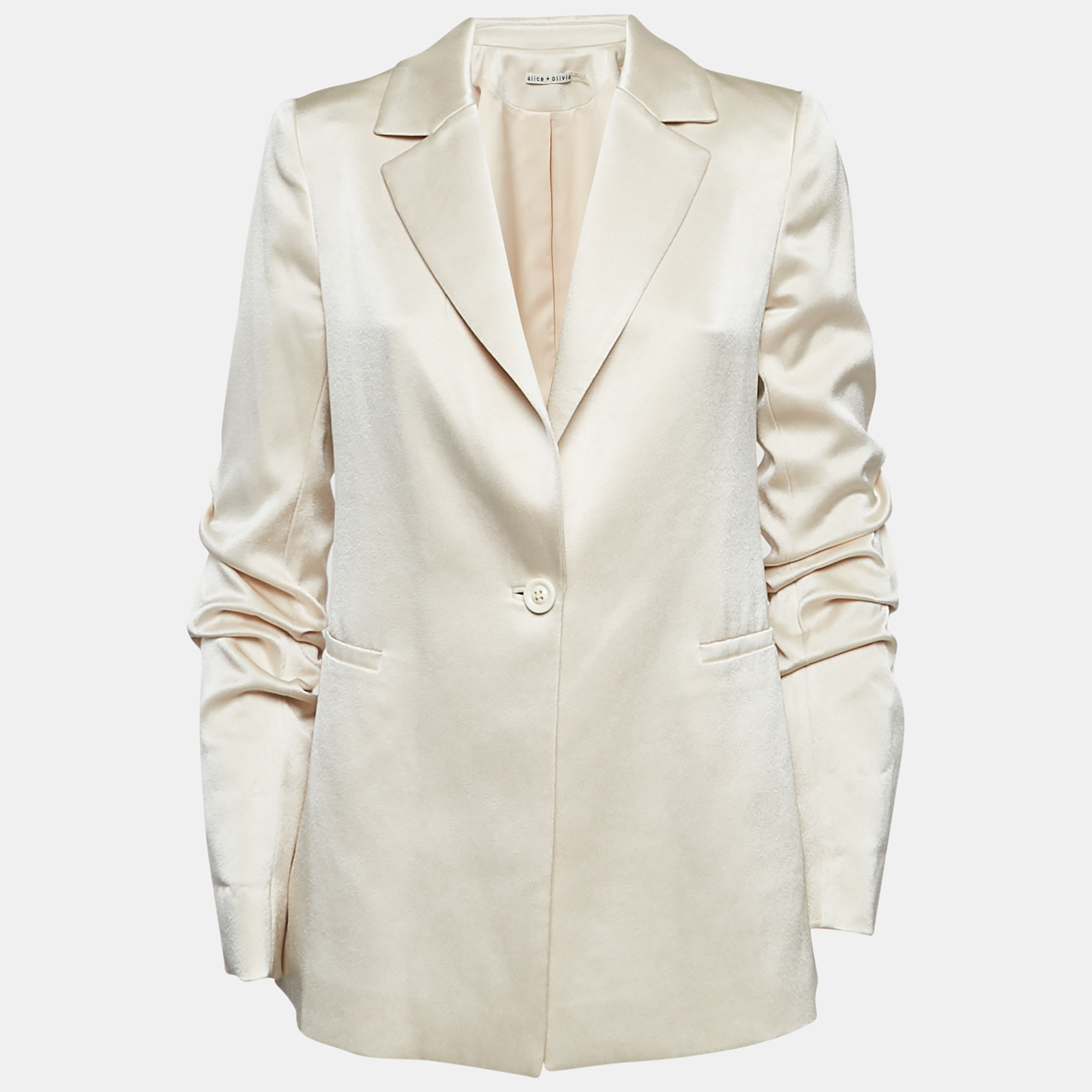 

Alice + Olivia Cream Satin Gathered Sleeve Blazer M