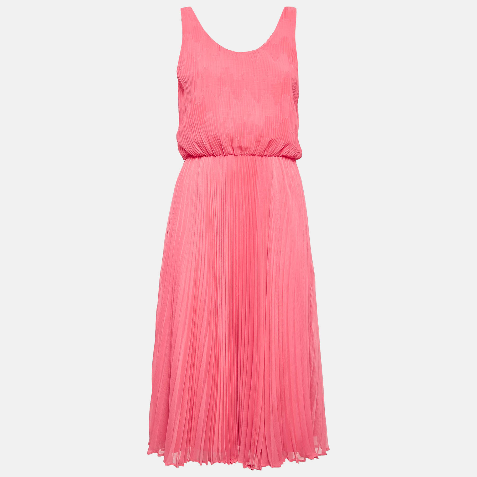 

Alice + Olivia Pink Plisse Crepe Sleeveless Midi Dress M