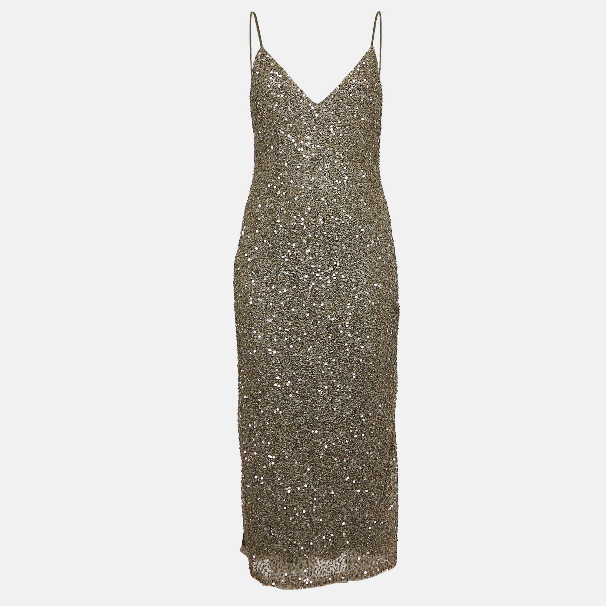 

Alice + Olivia Green Sequin Embellished Nylon Mini Slip Dress M