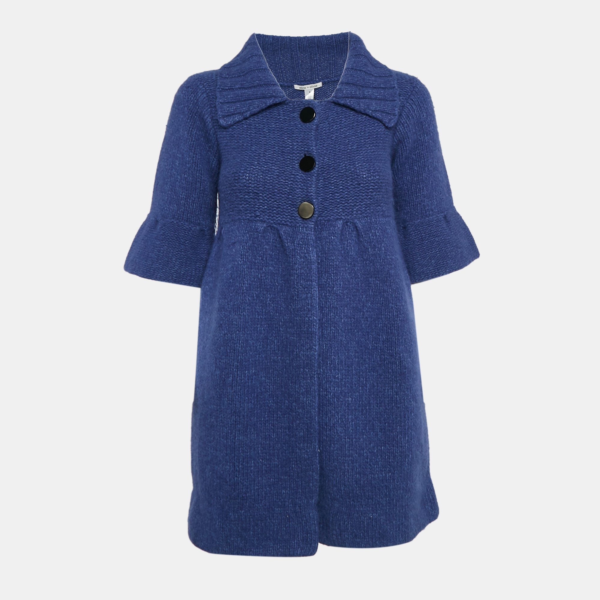 

Alice + Olivia Blue Wool Knit Short Sleeve Sweater Coat S