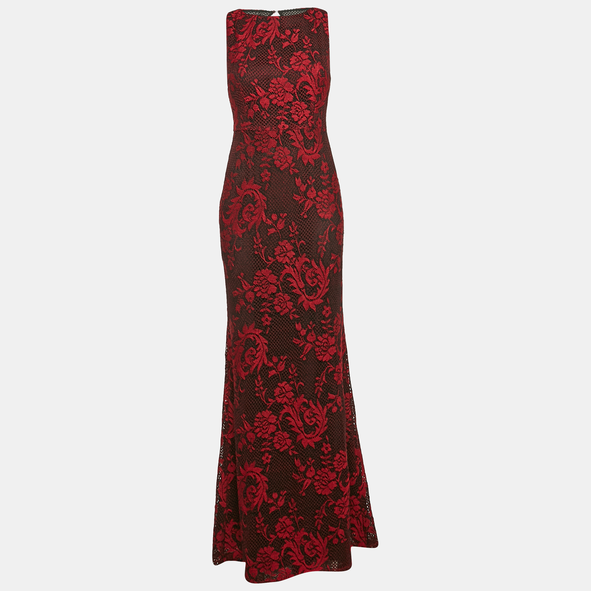 

Alice + Olivia Red/Black Floral Patterned Knit Sleeveless Maxi Dress M