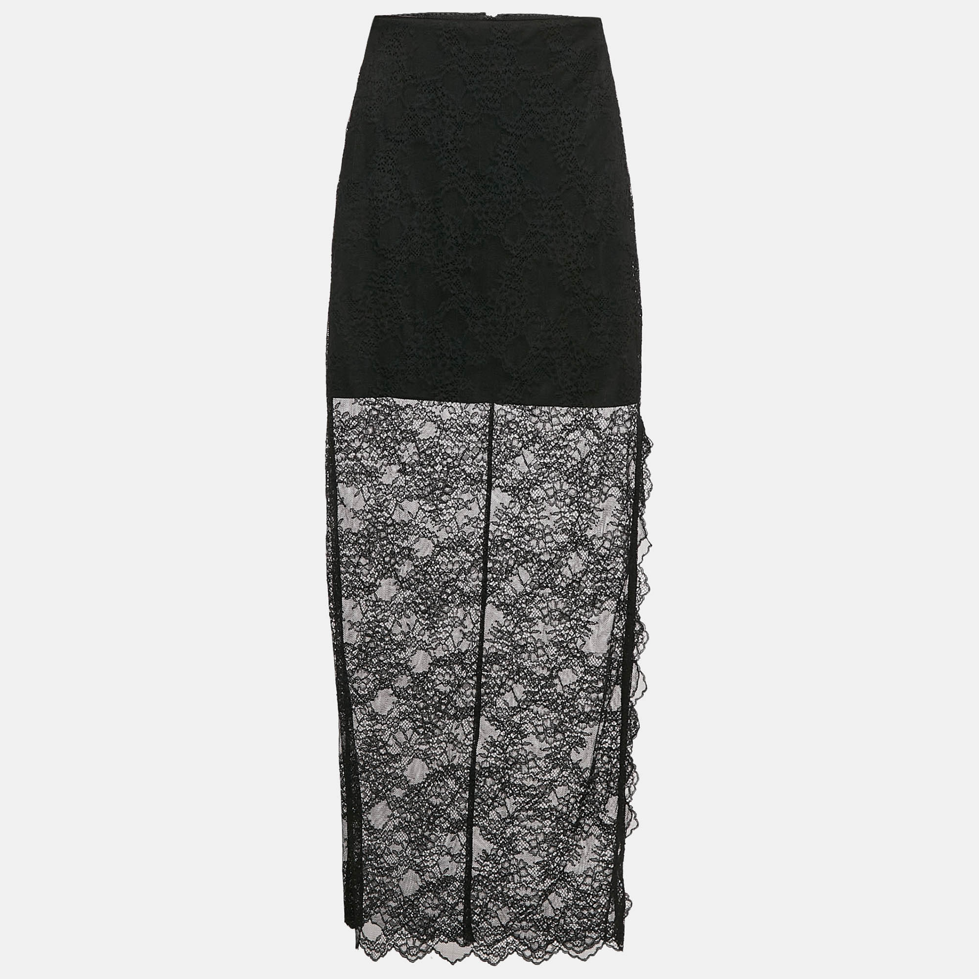 

Alice + Olivia Black Floral Lace Iyanna Maxi Skirt M