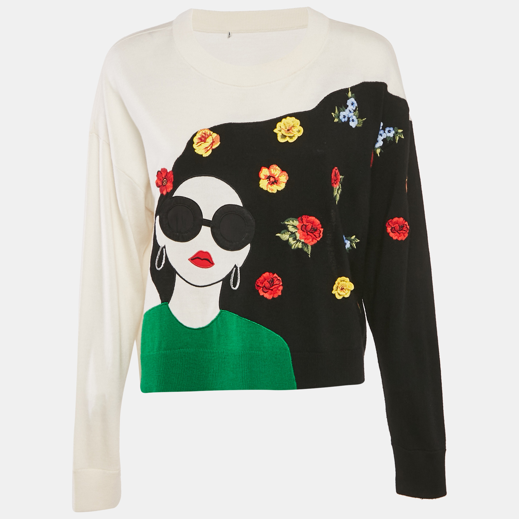 

Alice + Olivia Multicolor Embroidered Intarsia Wool Gleeson Jumper M