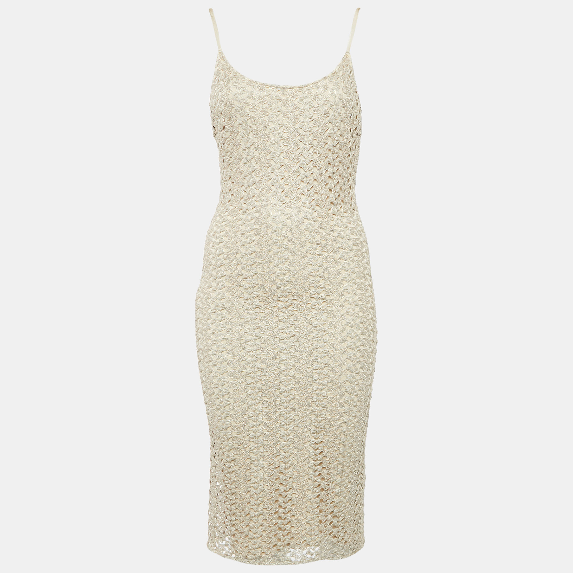 

Alice + Olivia Light Gold Crochet Knit Midi Dress S