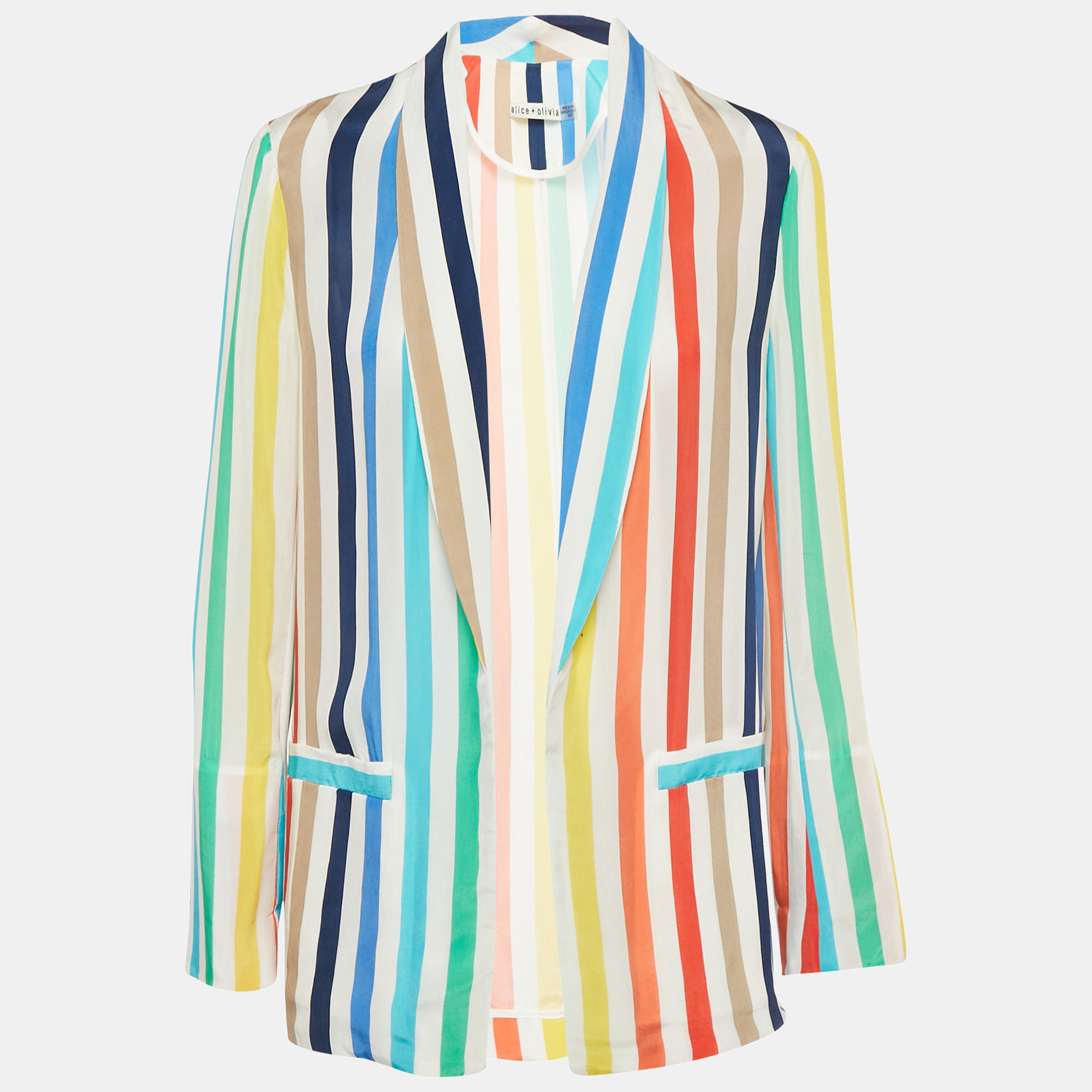 

Alice + Olivia Multicolor Kylie Rainbow Stripe Cupro Shawl Collar Jacket XS