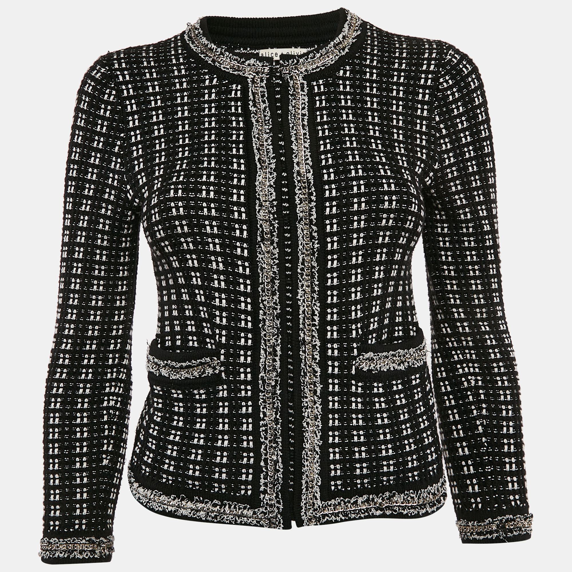 

Alice + Olivia Black Georgia Embellished Tweed Jacket XS