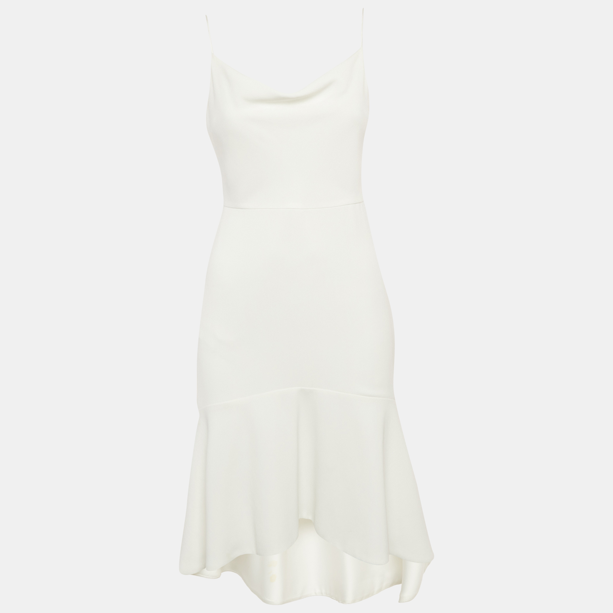 

Alice + Olivia White Crepe Cowl-Neck High-Low Adrina Dress S