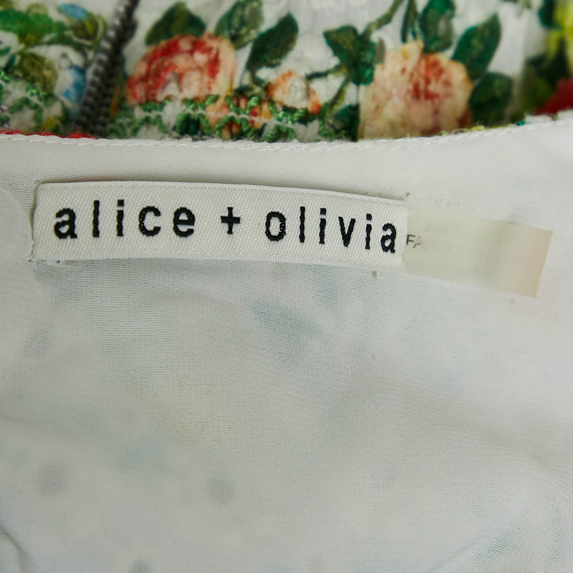 Alice + Olivia Multicolor Schiffli Smoked Flounce Mini Dress S 