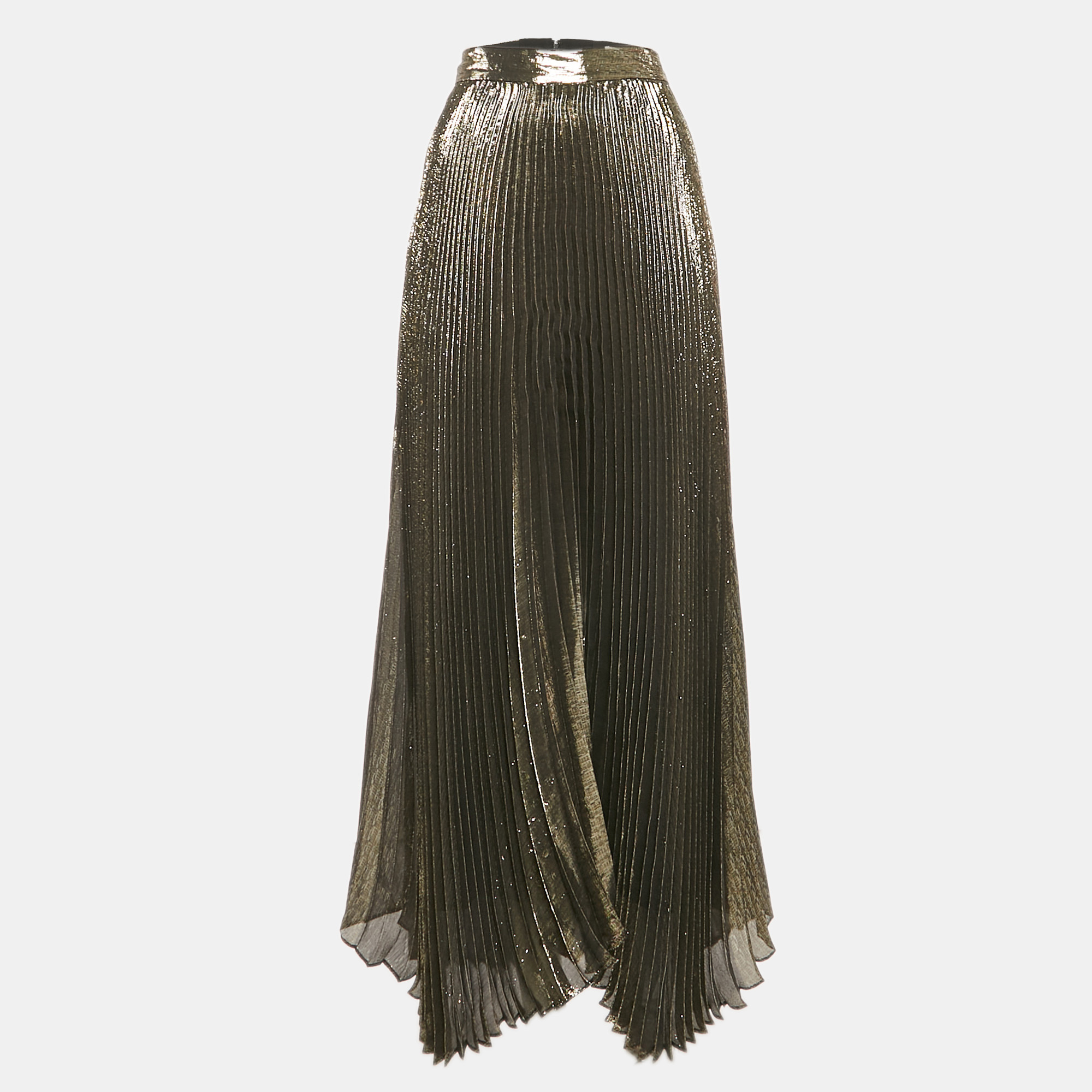 

Alice + Olivia Metallic Lamé Silk Plisse Maxi Skirt S