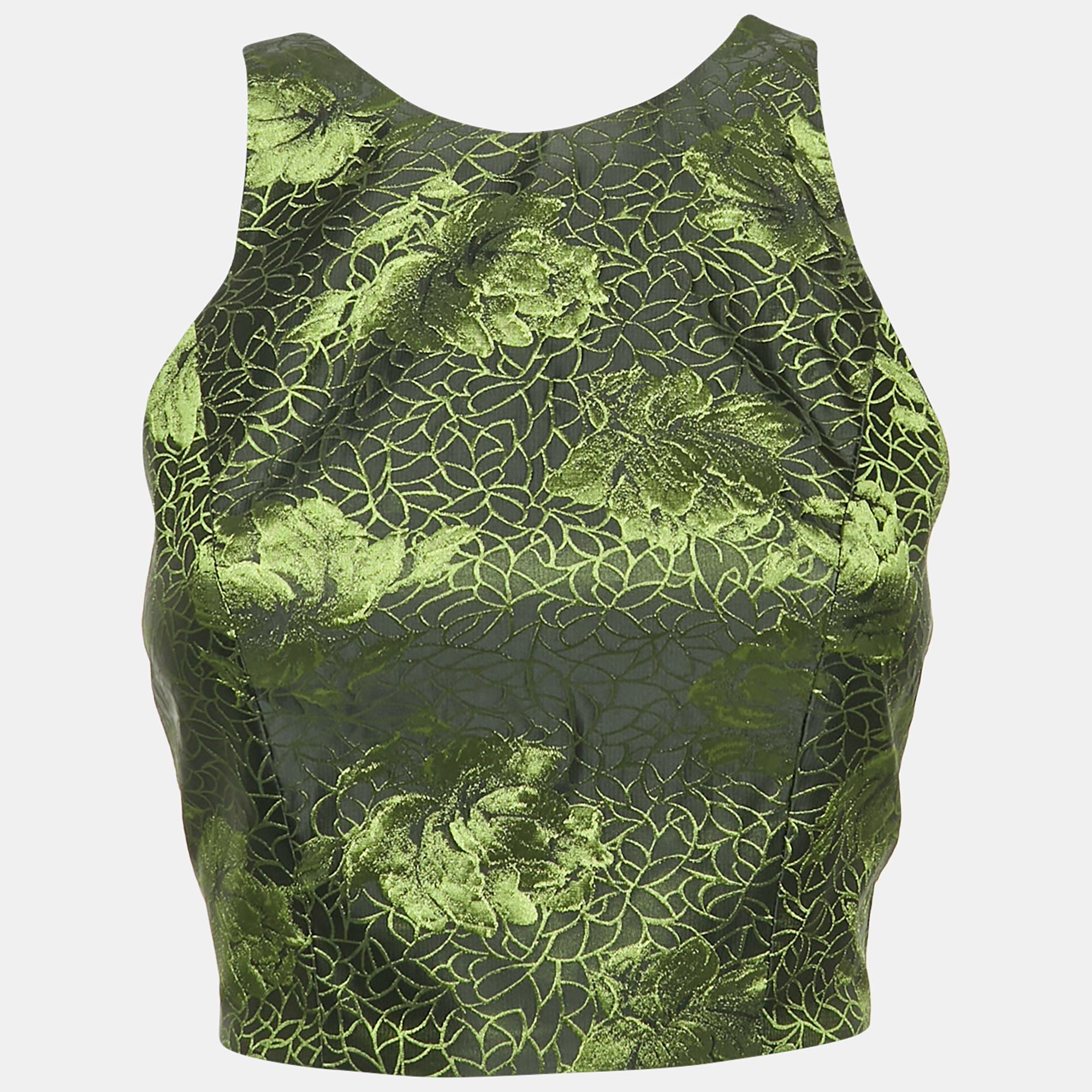 

Alice + Olivia Black/Green Rose Jacquard Crop Top S