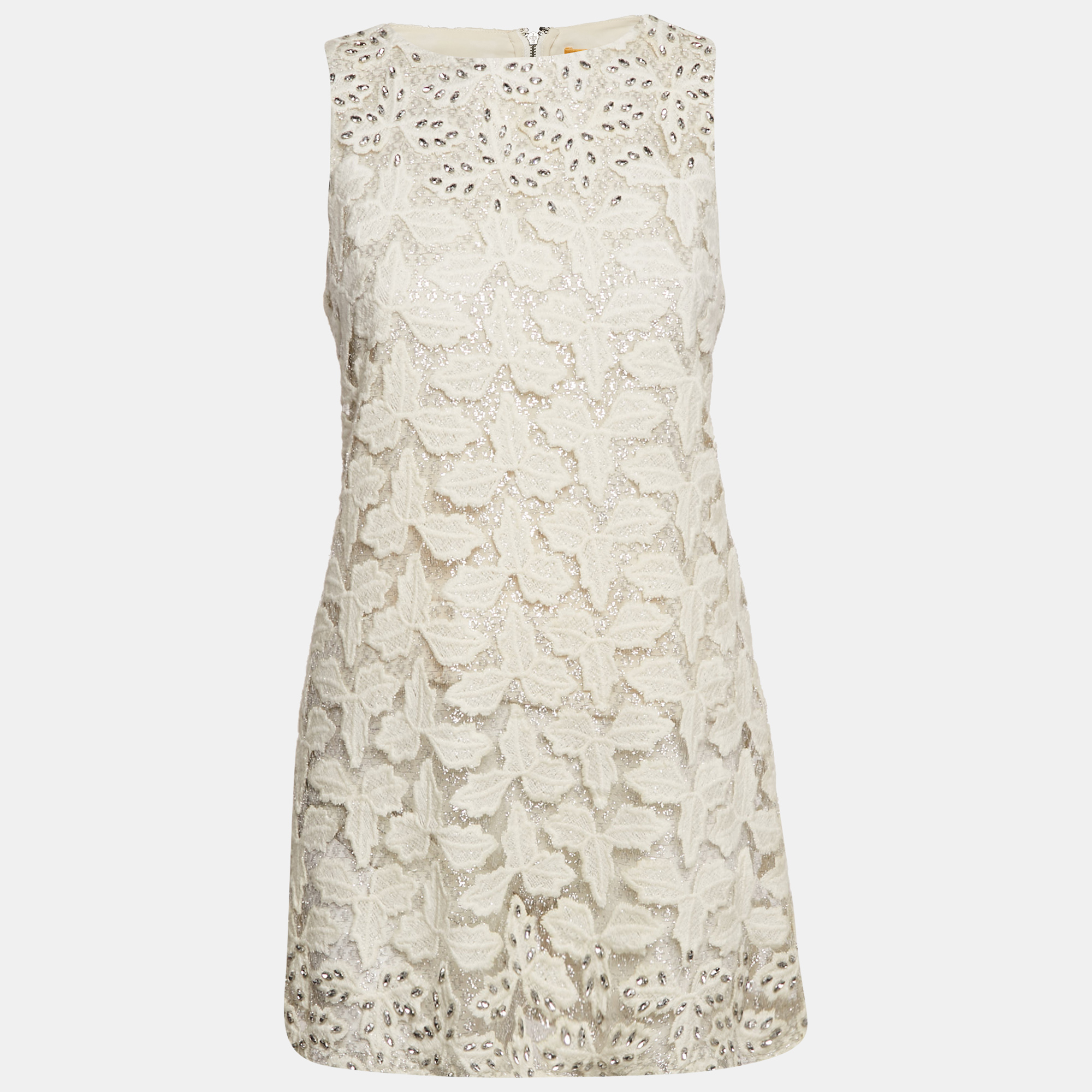 

Alice + Olivia White Studded Lurex Lace Sleeveless Mini Dress M