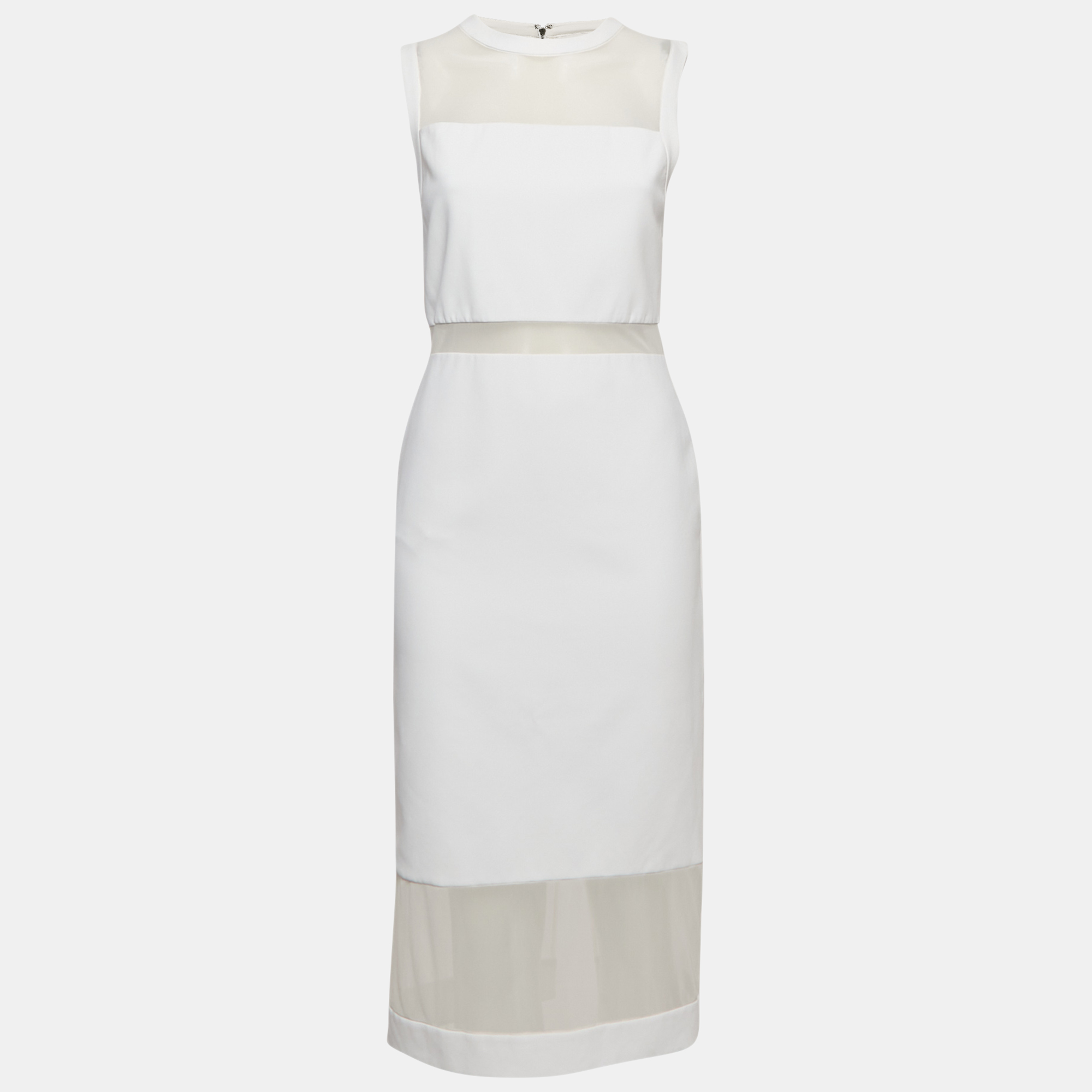 

Alice + Olivia White Mesh and Crepe Sleeveless Sheath Dress M