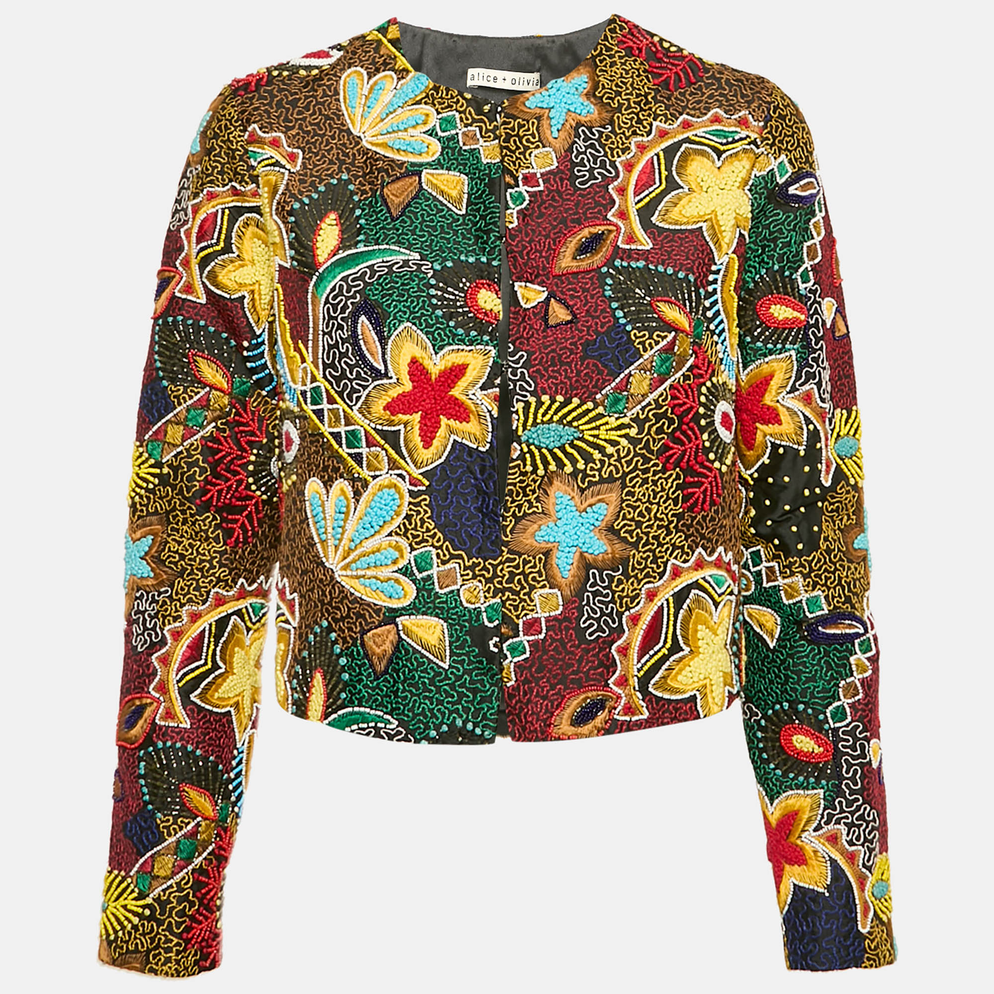 

Alice + Olivia Multicolor Beaded Embroidery Crepe Jacket M, Black