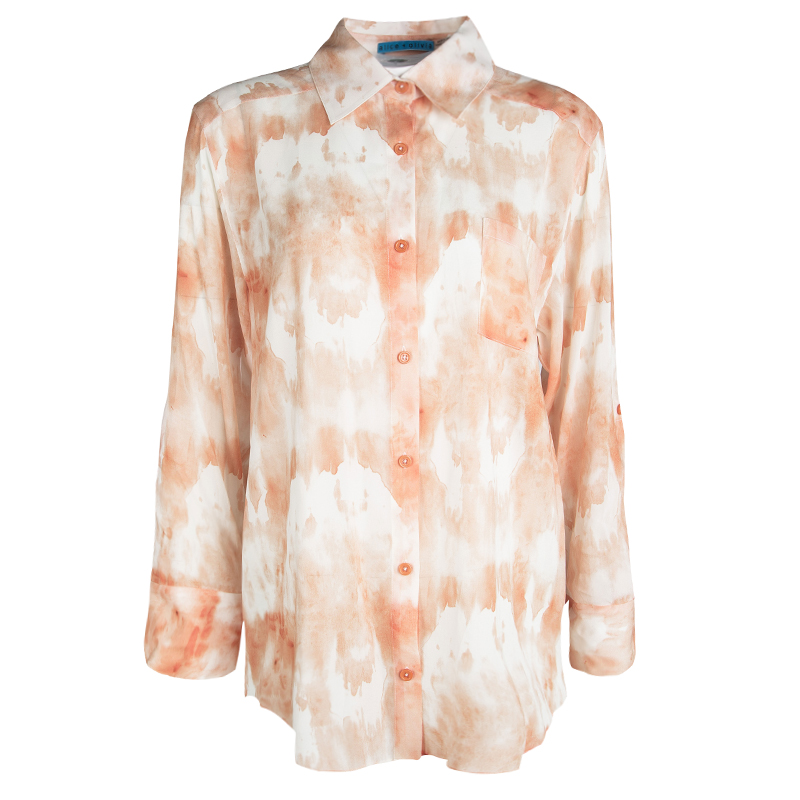 Pre Owned Alice + Olivia Orange Tie Dye Silk Long Sleeve Piper Blouse M