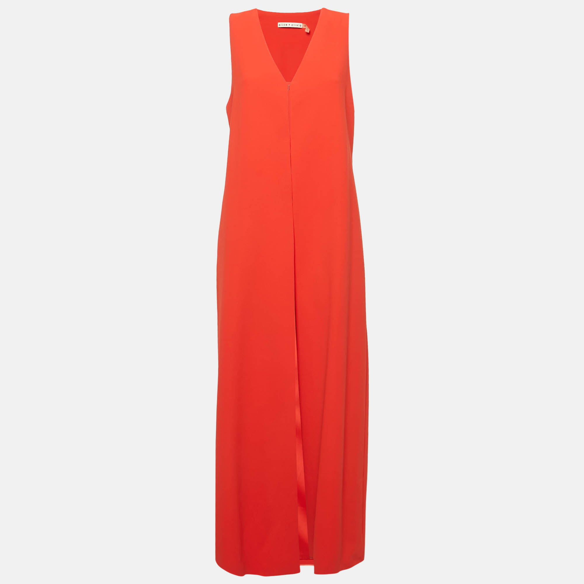 

Alice + Olivia Red Crepe Long Vest and Flared Trousers M