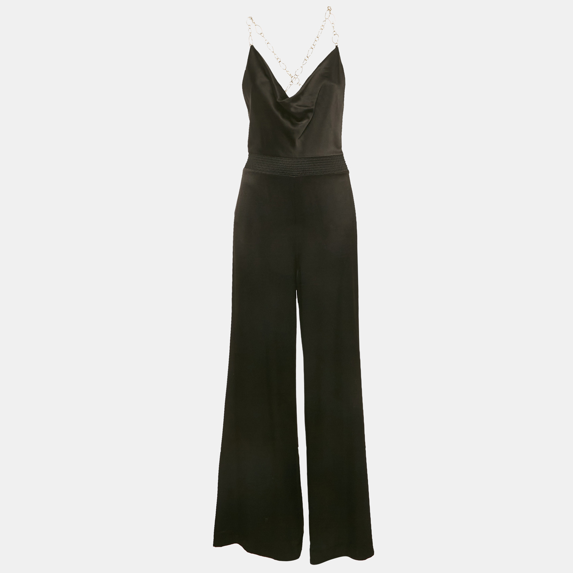 

Alice + Olivia Black Satin Metal Strap Detail Jumpsuit M