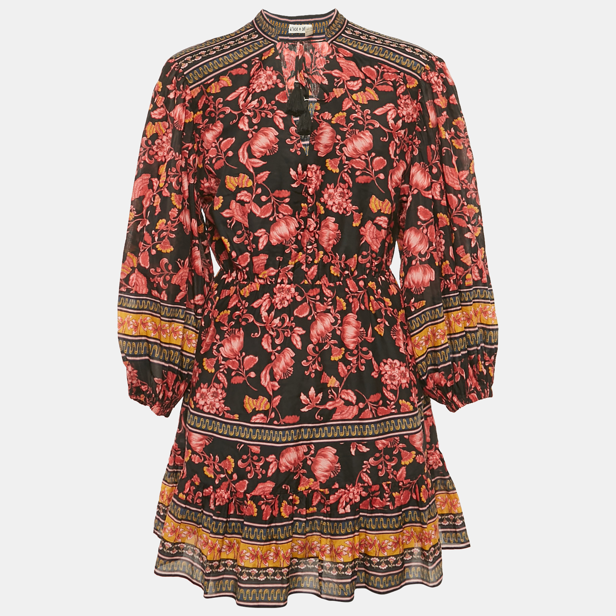 

Alice + Olivia Black/Pink Floral Print Cotton Blend Mini Dress S