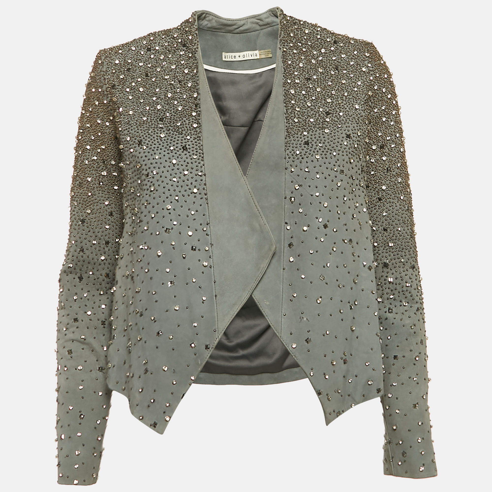 

Alice + Olivia Grey Embellished Leather Jacket XS