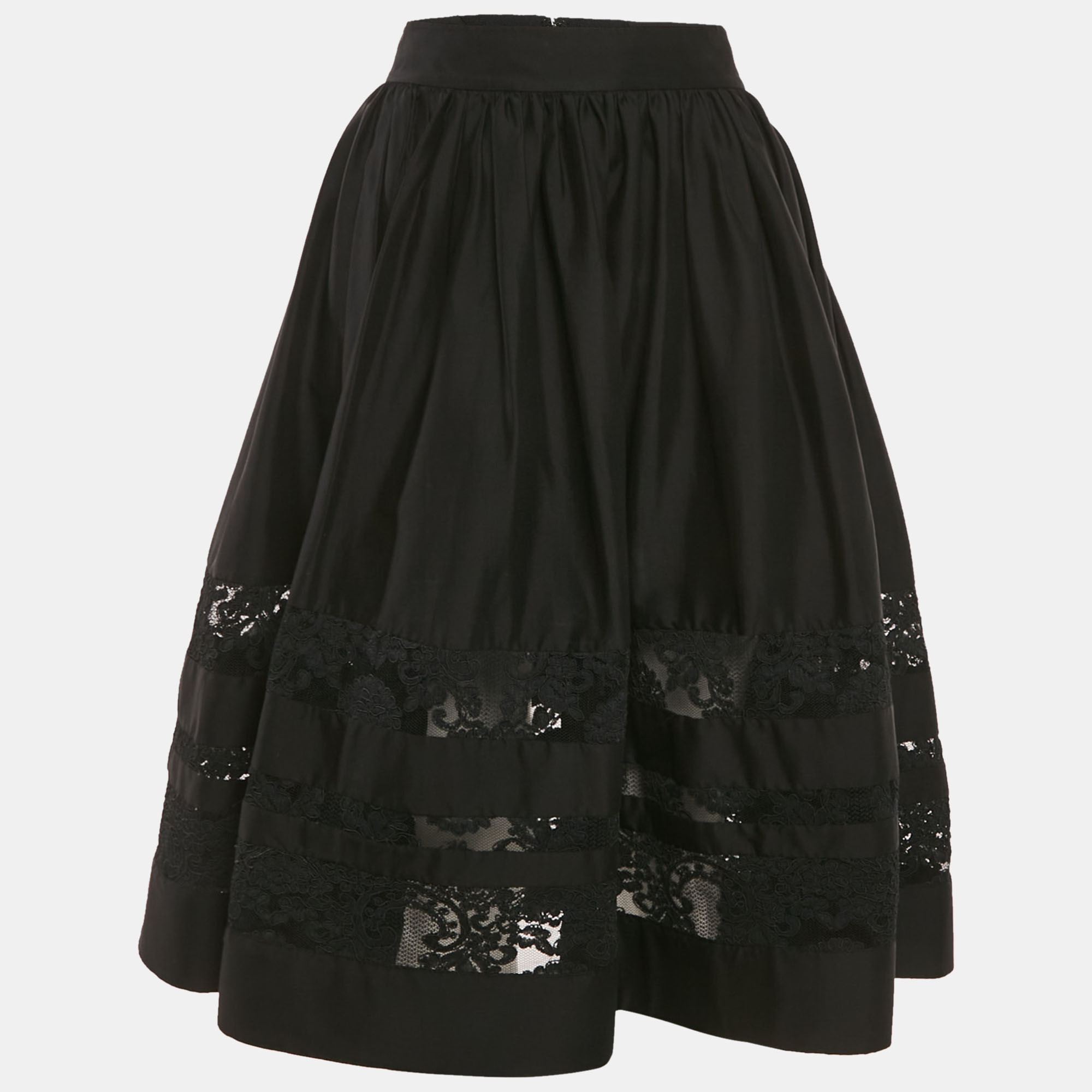 

Alice + Olivia Black Lace Trim Poplin Midi Skirt M