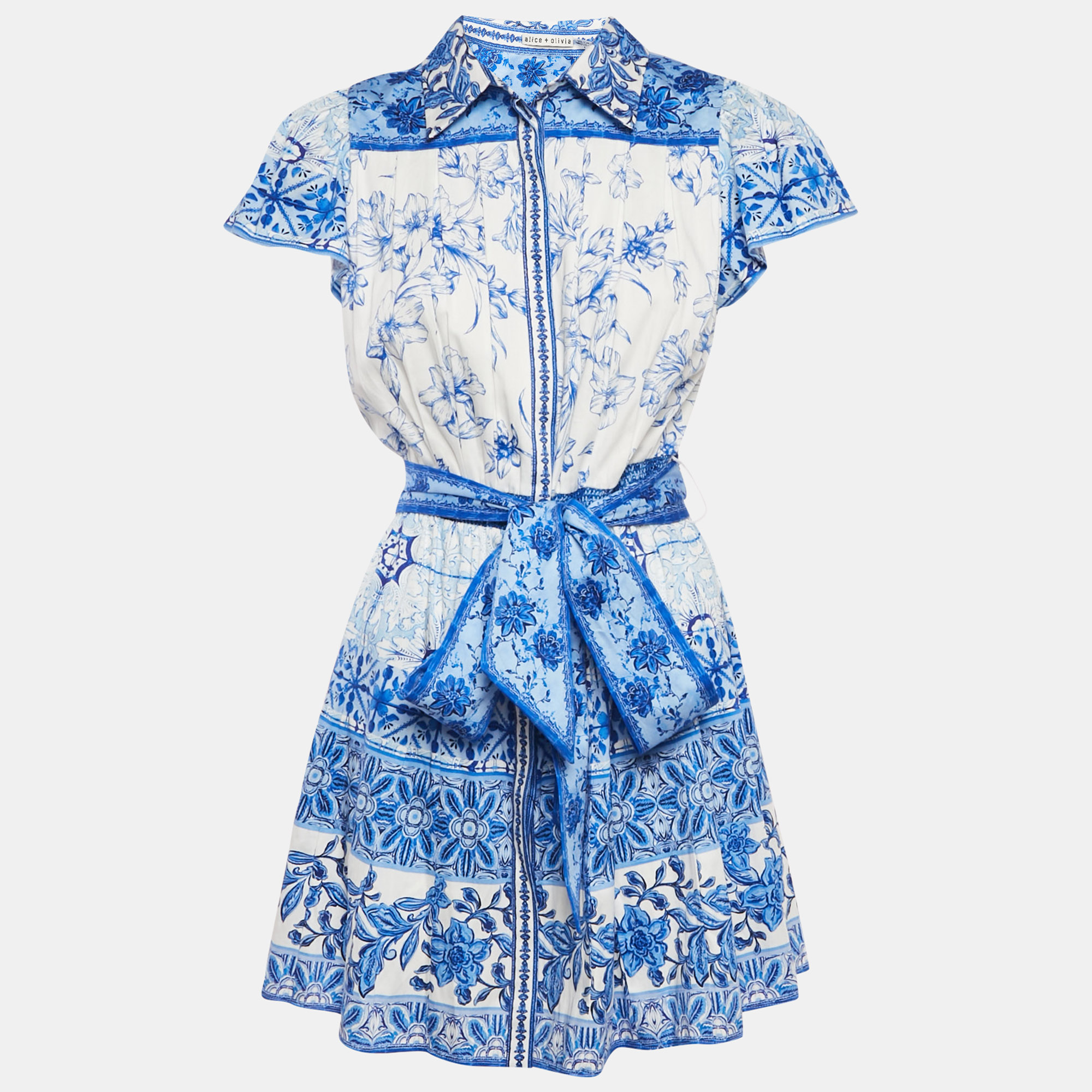 

Alice + Olivia Blue Floral Print Cotton Mini Dress M