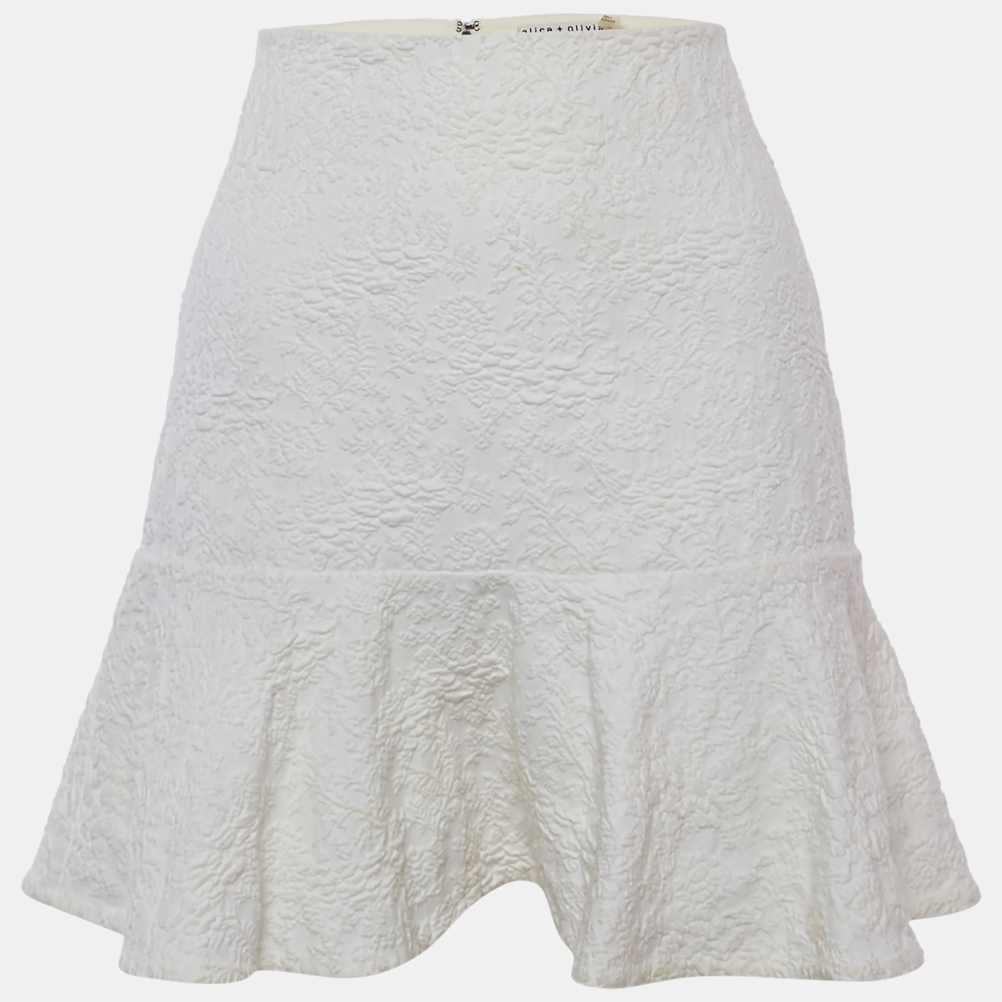 

Alice + Olivia White Jacquard Knit Flared Hem Mini Skirt M