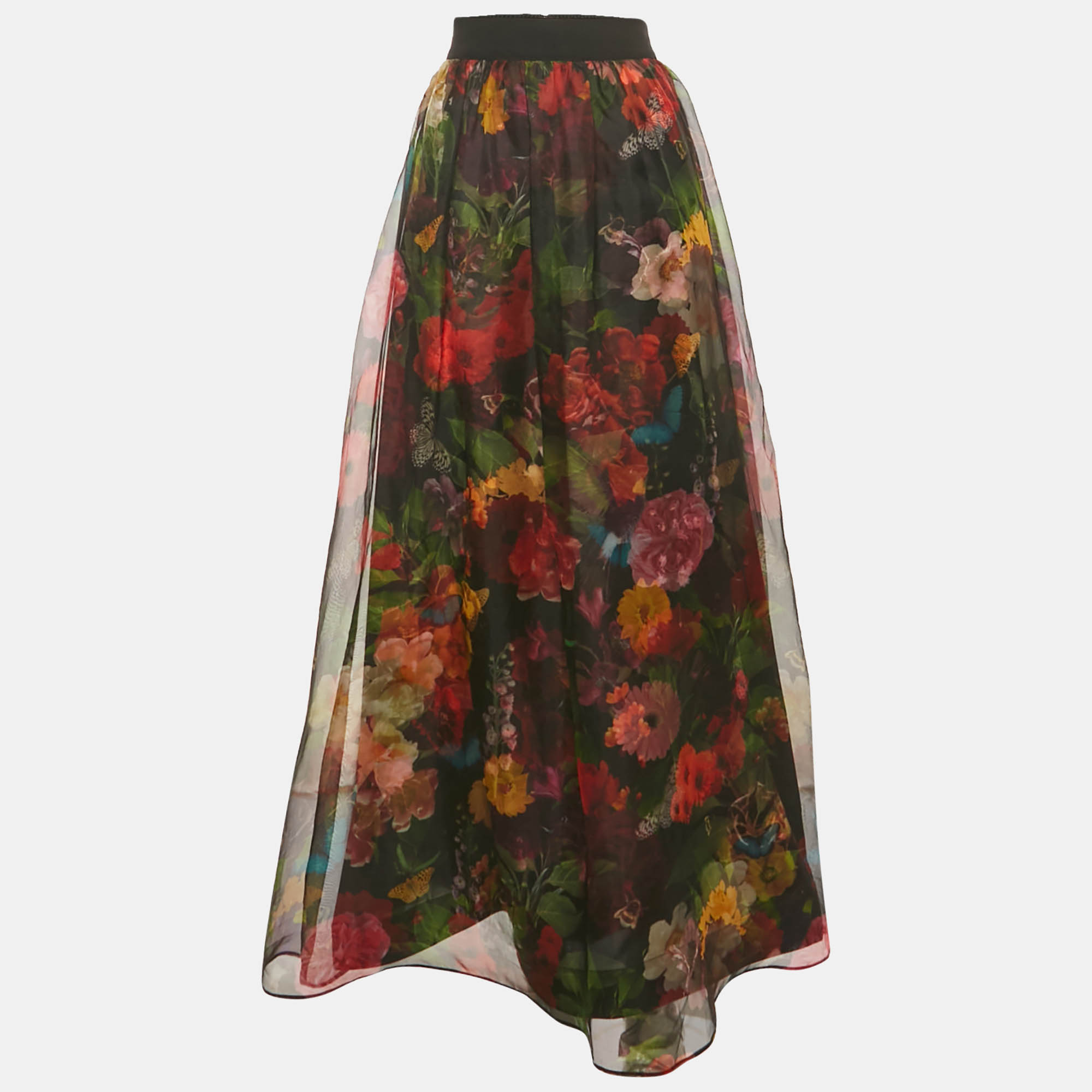 

Alice + Olivia Black Printed Silk Maxi Skirt S