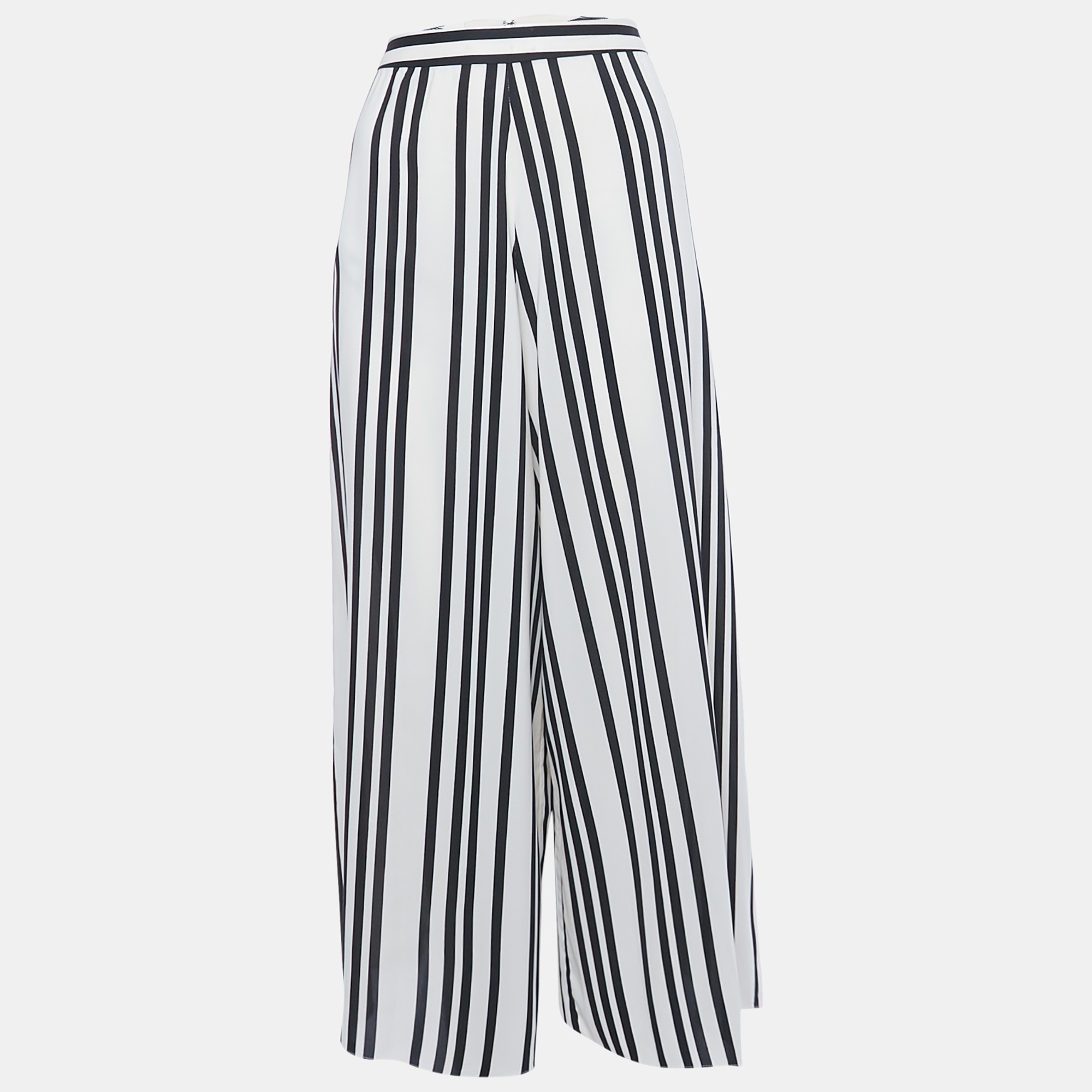 Pre-owned Alice And Olivia Cream Striped Chiffon Culottes M In White