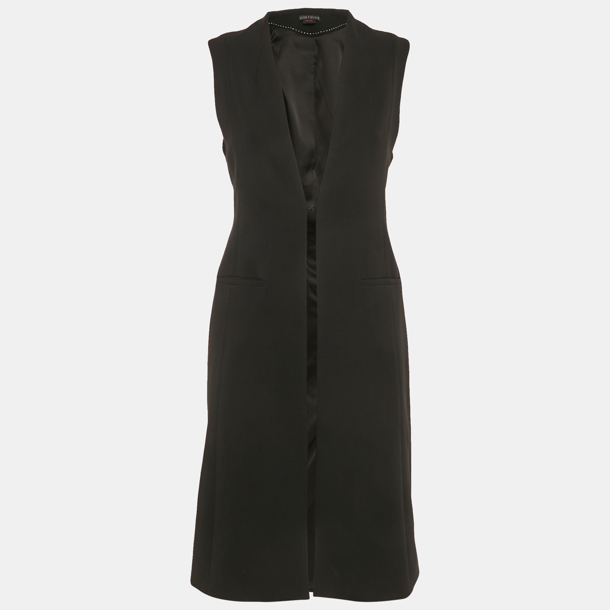 

Alice + Olivia Black Crepe Sleeveless Long Coat S