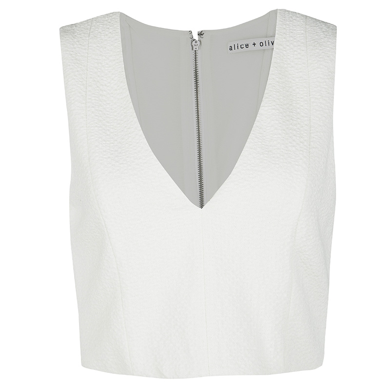 Alice + Olivia Off White Textured Crop Top and Skirt Set M