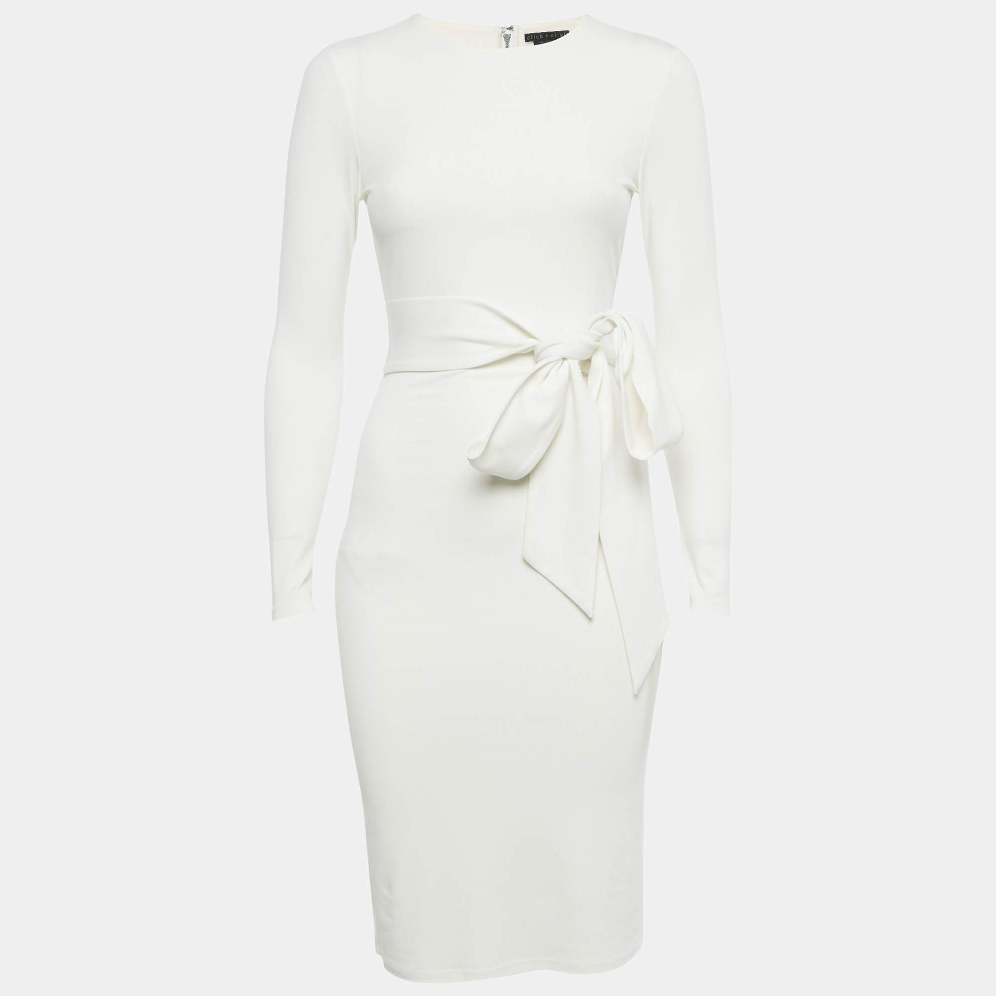Pre-owned Alice And Olivia Classics White Crepe Tie -up Waist Short Dress S