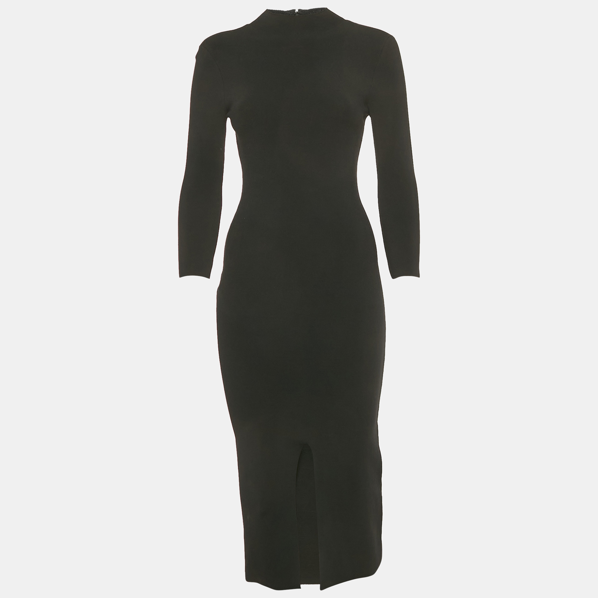 

Alice + Olivia Black Rib Knit Midi Bodycon Dress XS