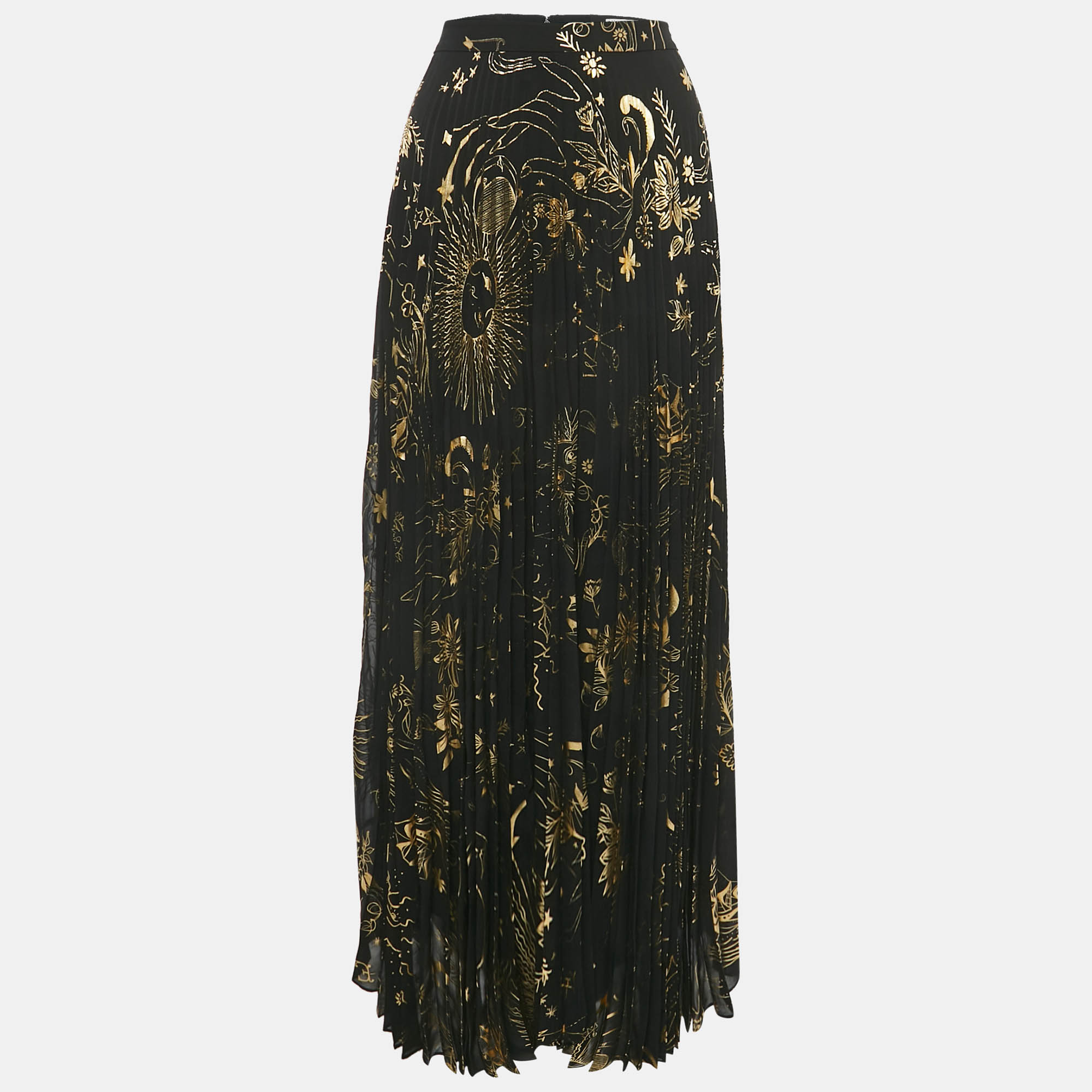 Pre-owned Alice And Olivia Black Printed Crepe Pleated Maxi Skirt M