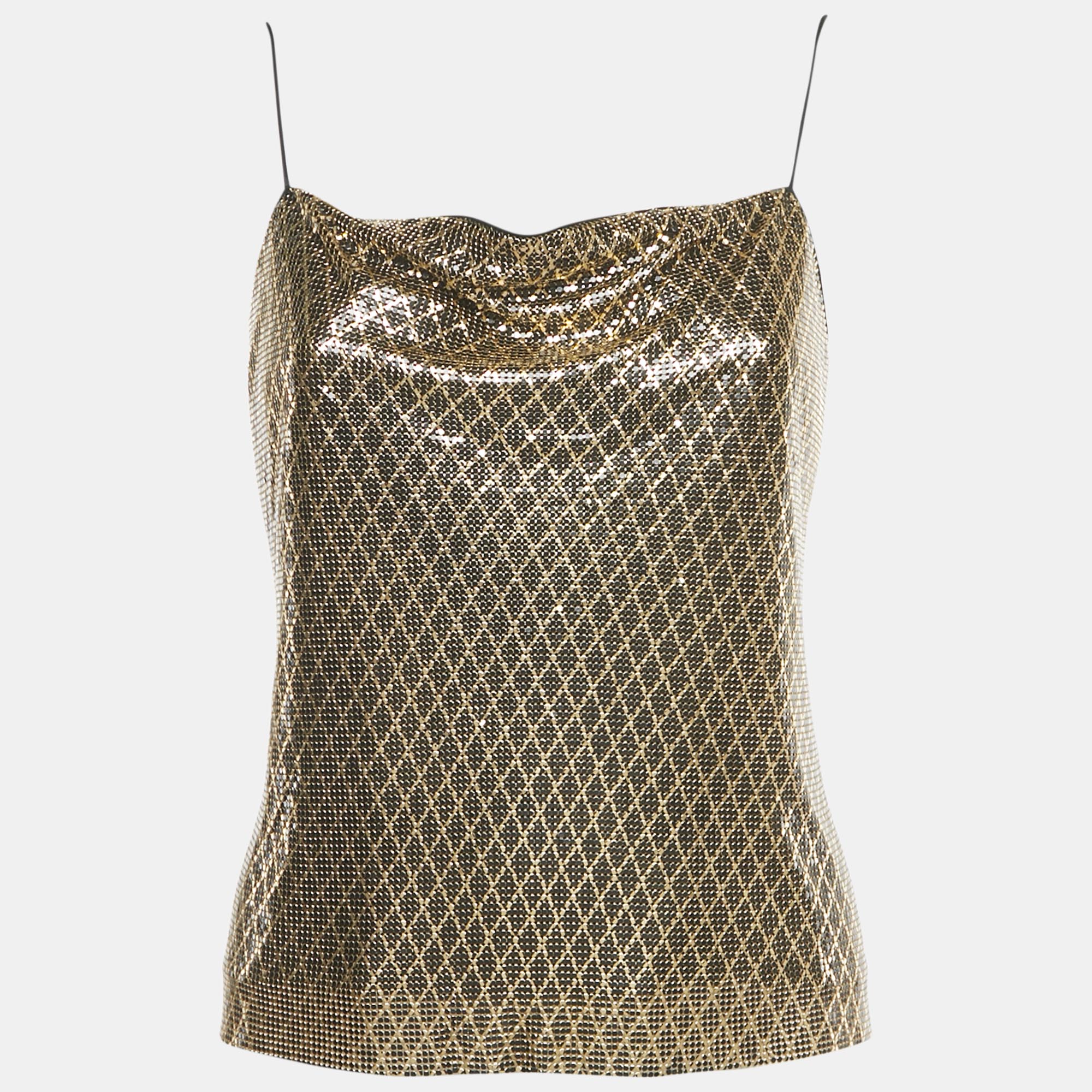 Pre-owned Alice And Olivia Metallic Drapey Chainmail Slip Tank Top S In Gold