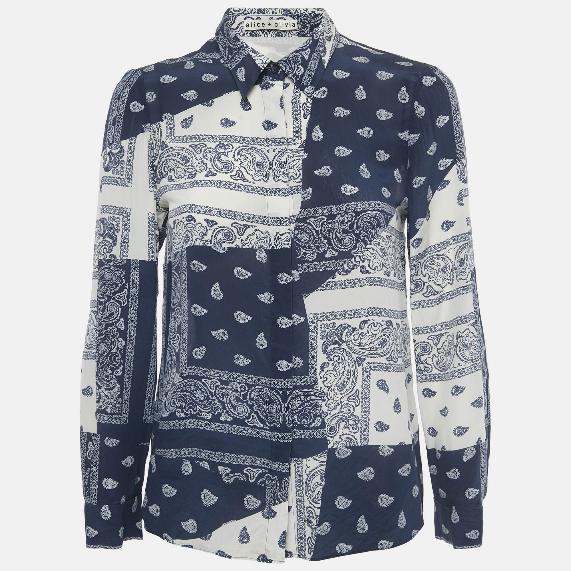 Pre-owned Alice And Olivia Navy Blue /white Bandana Print Shirt M