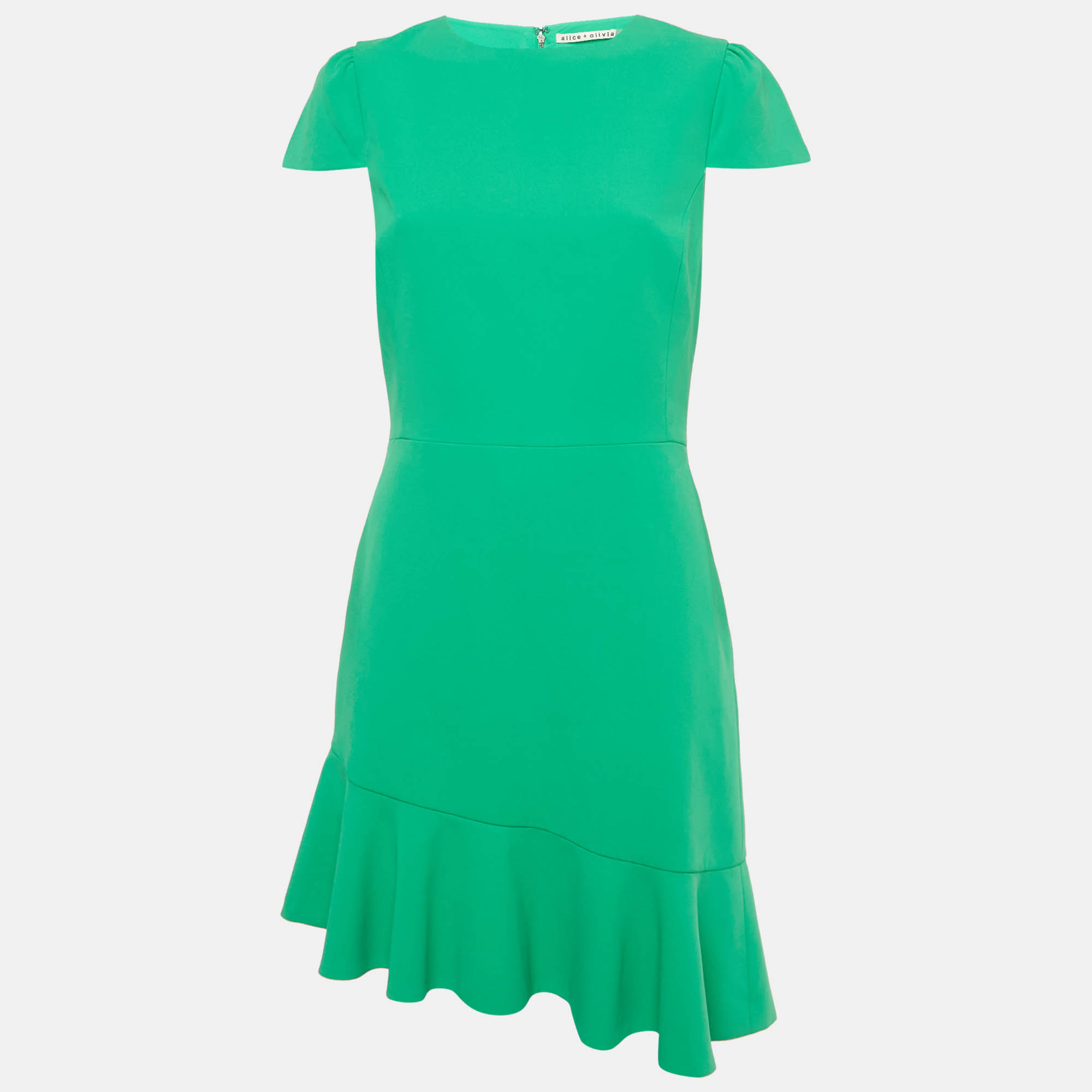 

Alice + Olivia Green Crepe Asymmetric Hem Short Dress M