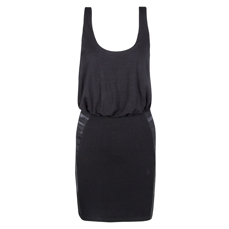 Alice + Olivia Black Leather Panel Detail Nicky Blouson Dress XS