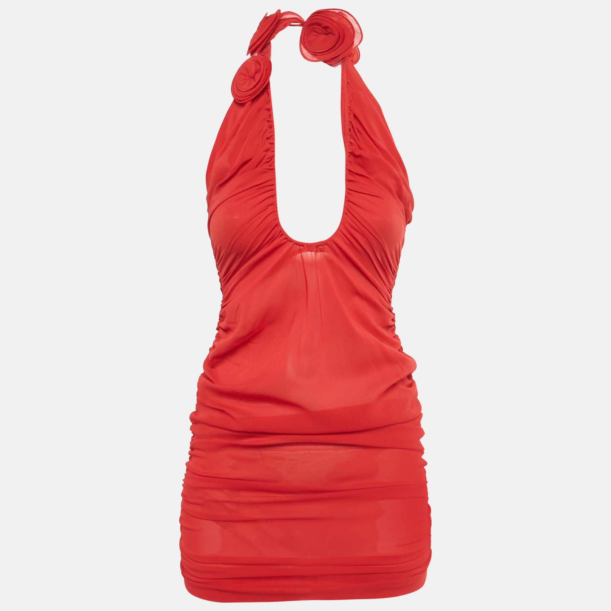 Pre-owned Alice And Olivia Red Silk Ruche Strapless Cut-out Mini Dress Xs