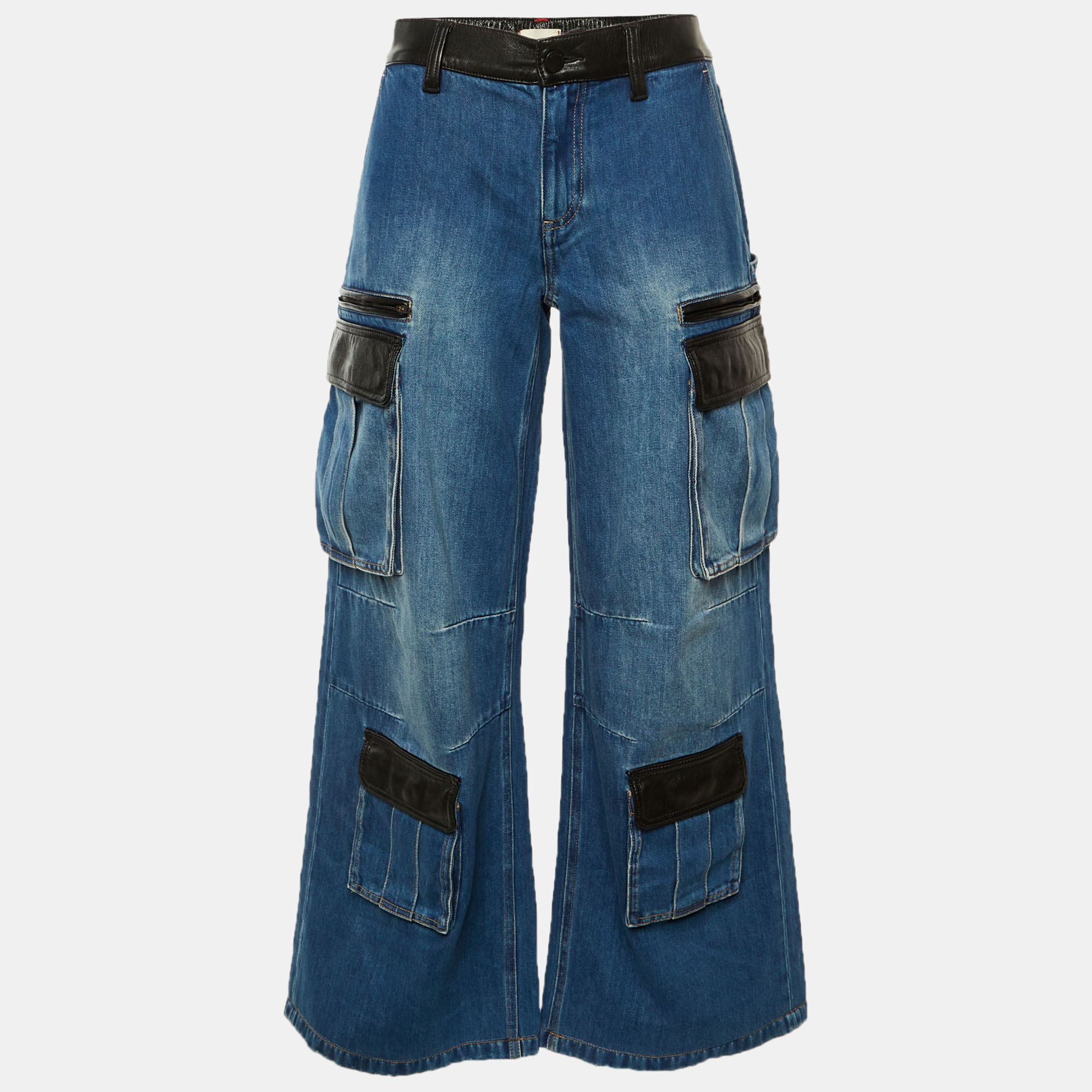 Pre-owned Alice And Olivia Blue Cotton Blend Low Rise Joette Cargo Jeans S Waist 27"