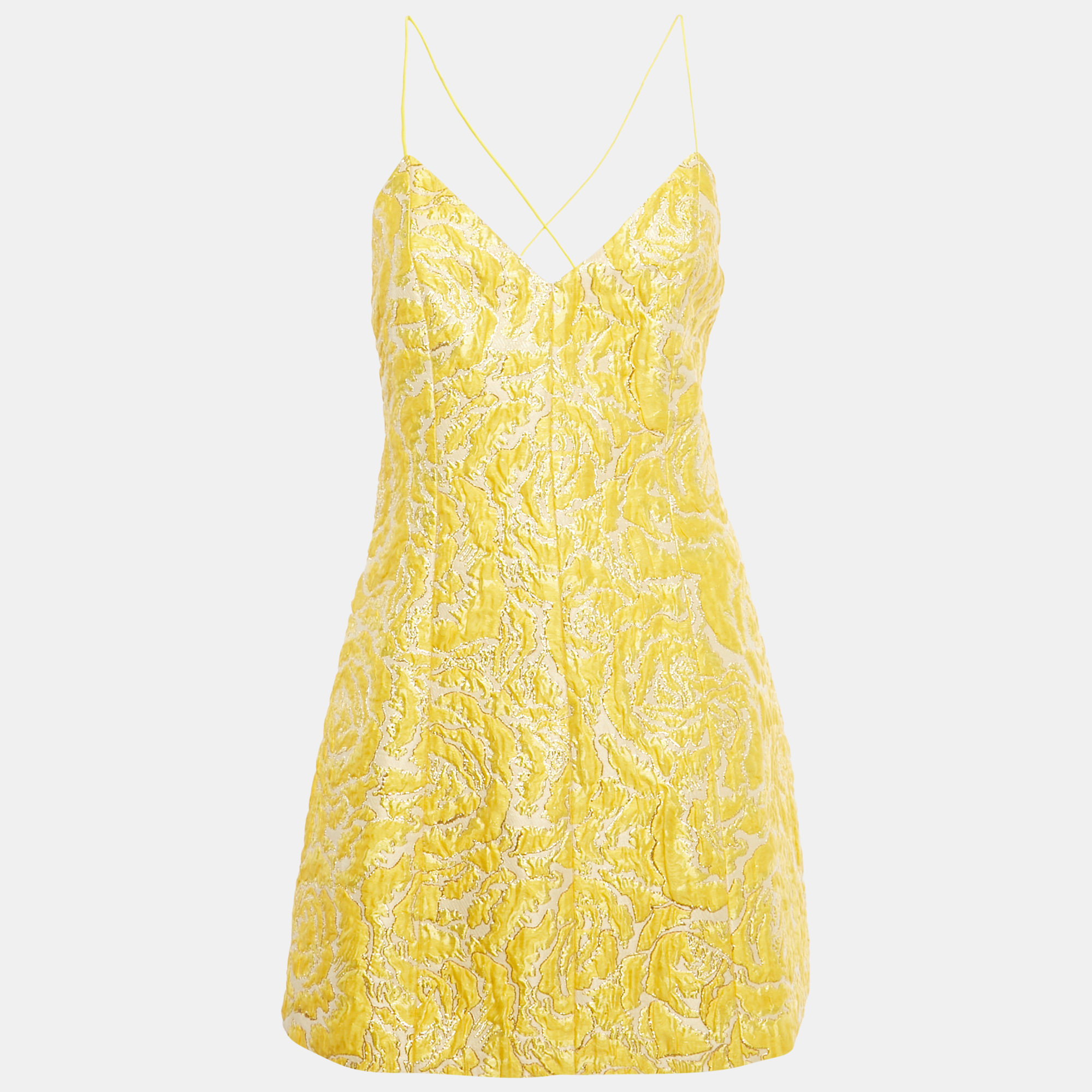 Pre-owned Alice And Olivia Yellow Jacquard Tayla Mini Dress S